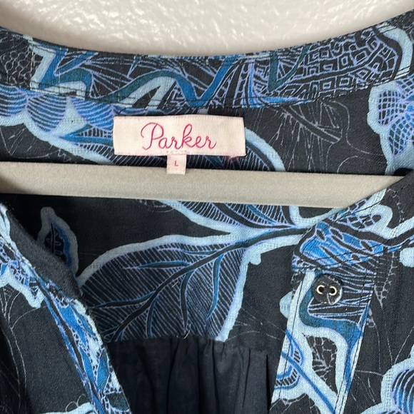 Parker Jenna Puff Sleeve cotton tiered tie waist mini dress dark floral large - Picture 6 of 9